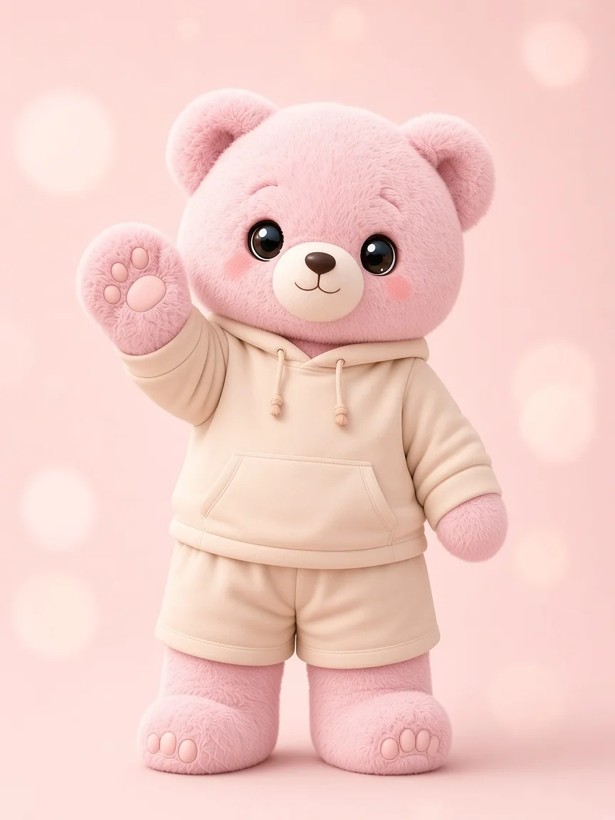Pink bear mascot from The mascot shop